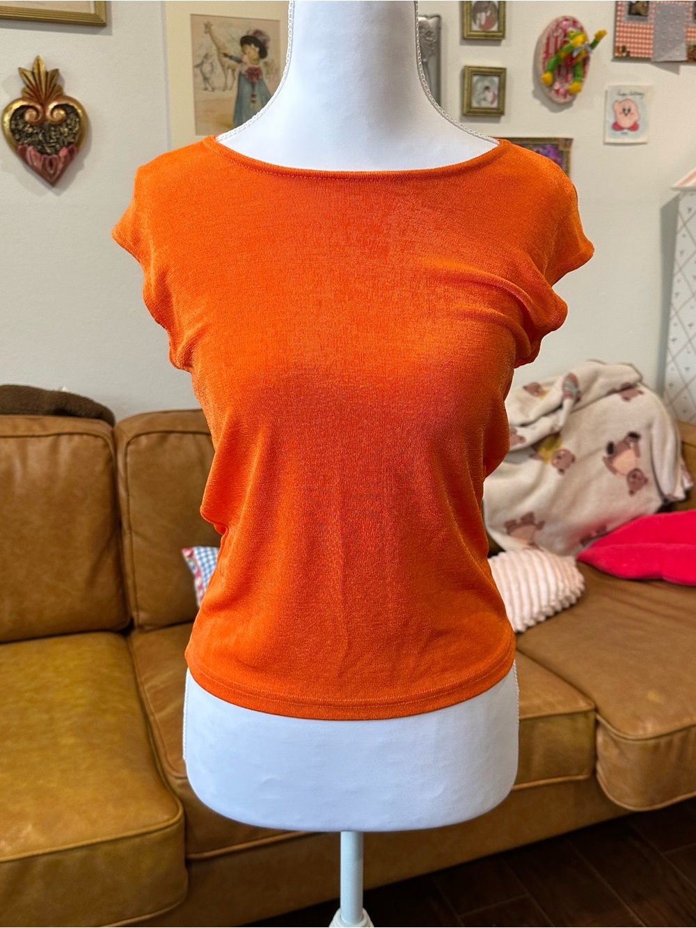 Orange Women's Short Sleeve Boatneck Top